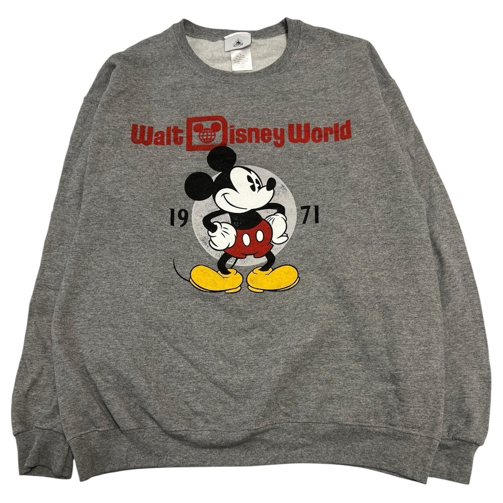 Disney Parks Walt Disney World 1971 Mickey Mouse Retro Crewneck Gray Large